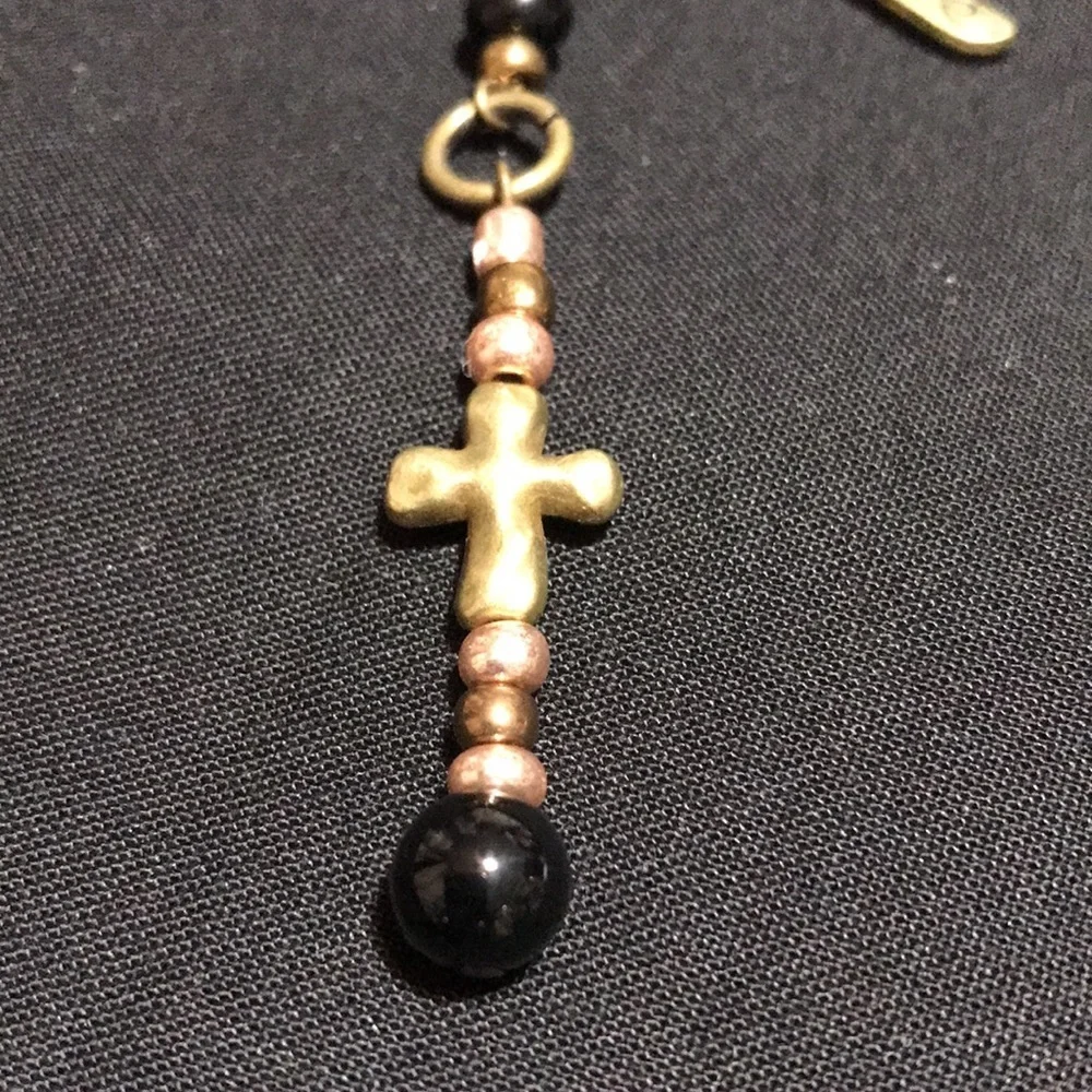 Metal Shepherds Hook Bookmark w/Chain, Metal Cross Bd, Gemstone Bds, & Glass Bds